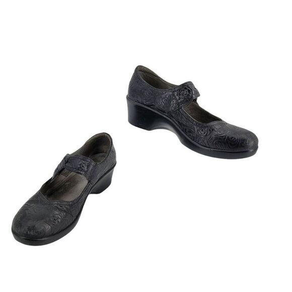 Vtg Y2K Alegria Mary Jane Leather Chunky 3D Rose Embossed Ell-541 Black Sz 41 - Picture 11 of 12